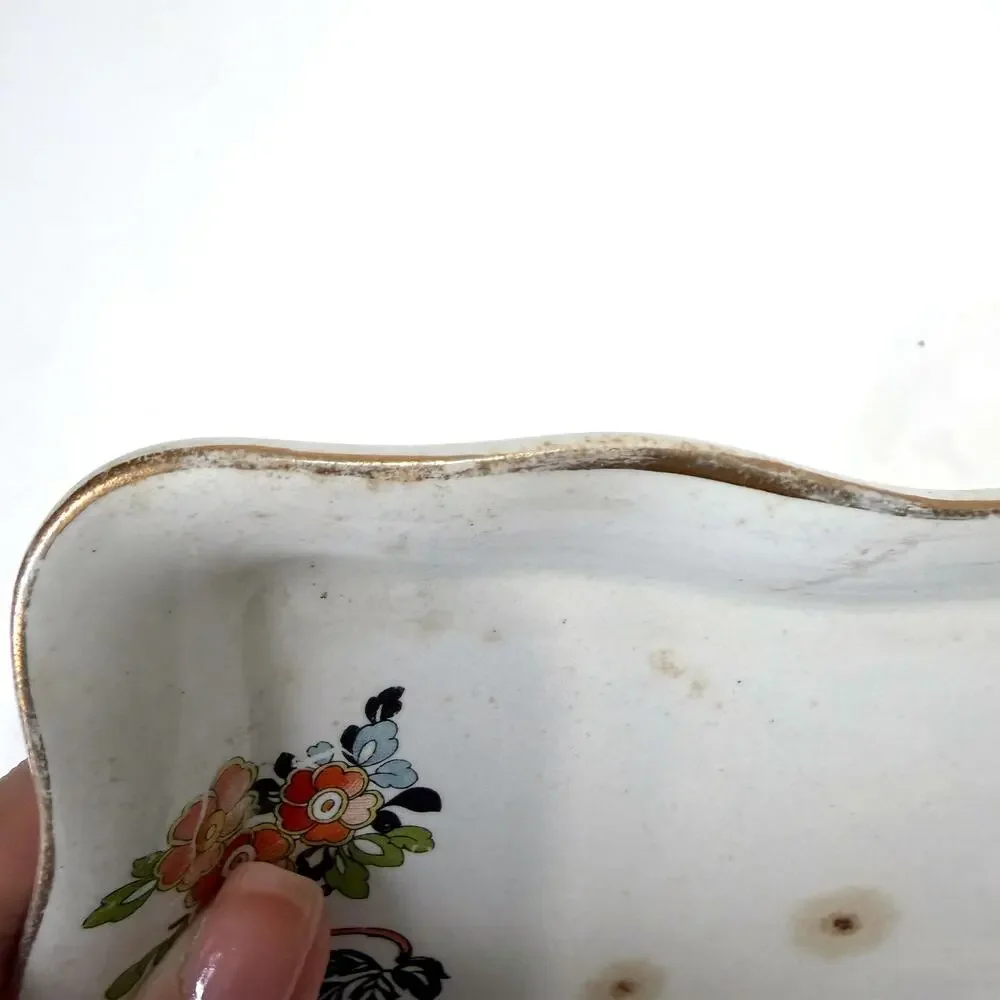 Vintage Floral Covered Cheese Keeper Butter Dish Gold Trim